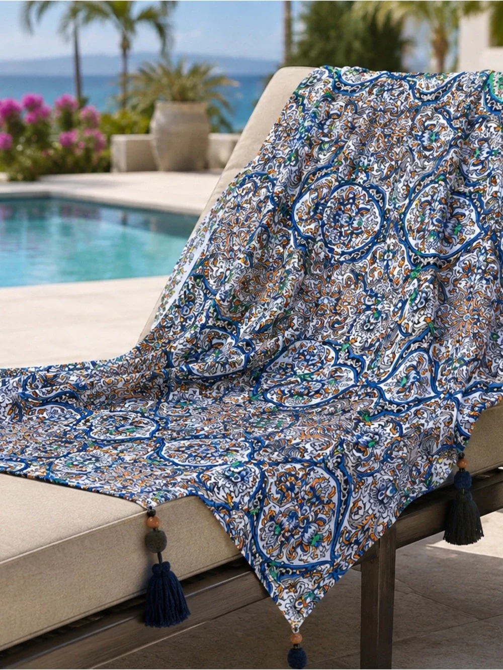 Tory Burch Luxury Mediterranean Tassel Kaftan Cover-Up Size M/L